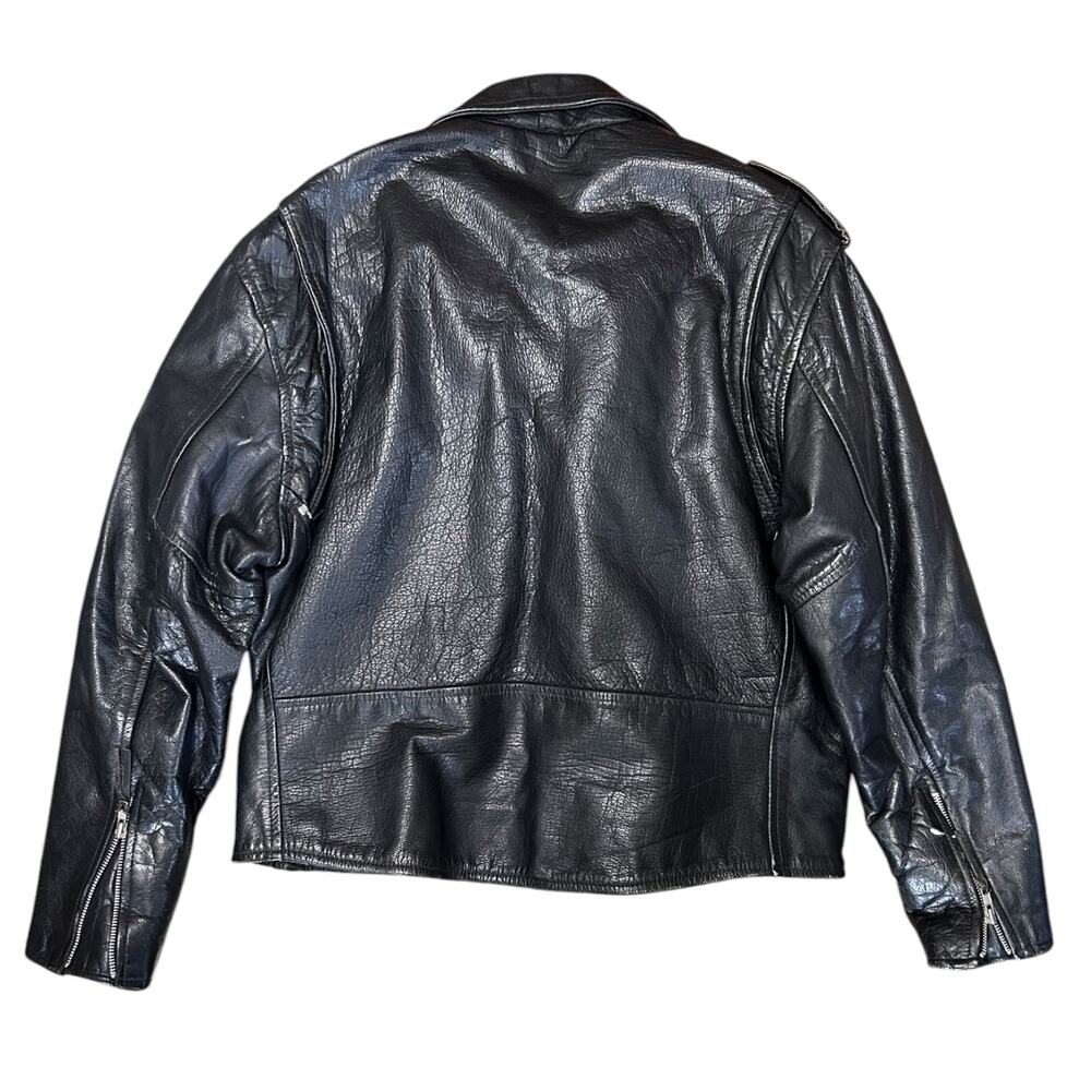 Diamond Leather Black Moto Jacket Motorcycle Biker Style size 48 Vintage Zip Up - Picture 4 of 12
